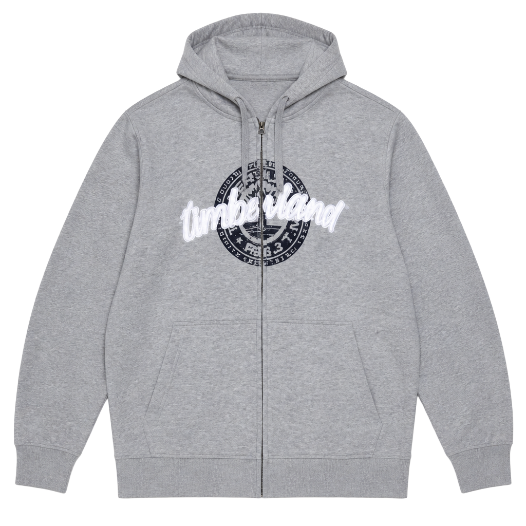 Timberland Full Zip Hoodie MensXL Gray Graphic Logo Sweatshirt Gorpcore Workwear 1