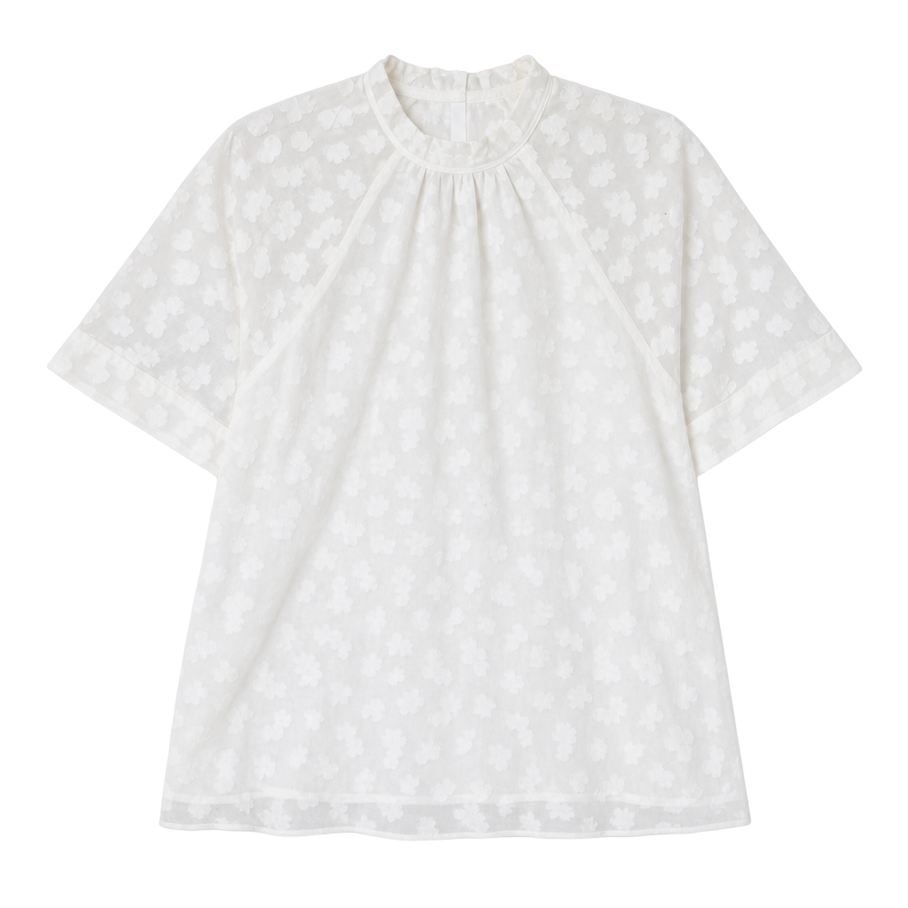 Anthropologie Feather Bone XS White Clip Dot Feminine Ruffle Neck Blouse Boho 1