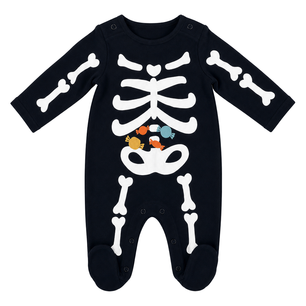 Just One You Carter's Baby Skeleton Candy Halloween Footed Sleeper NB Black 1