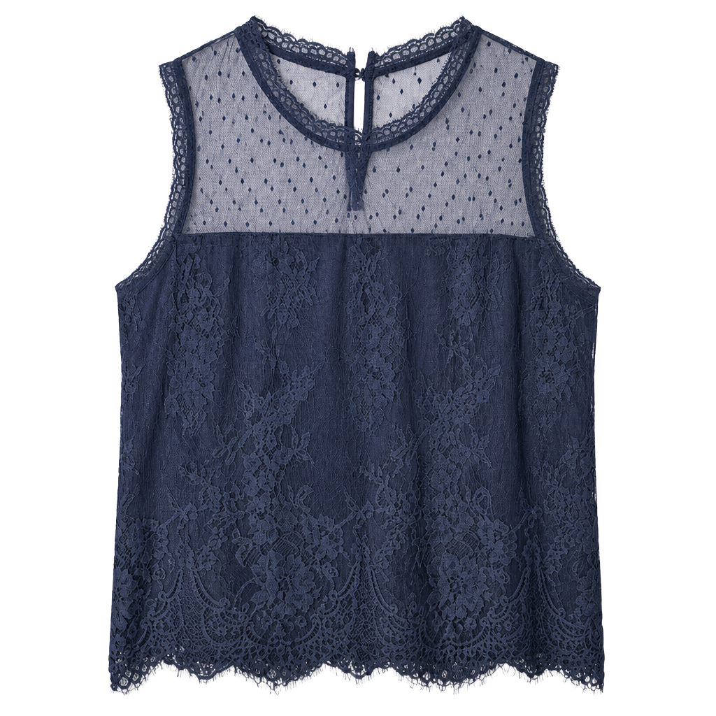 Suzanne Betro Black Lace Dot Mesh Mock Neck Sleeveless Top Womens Size M 1
