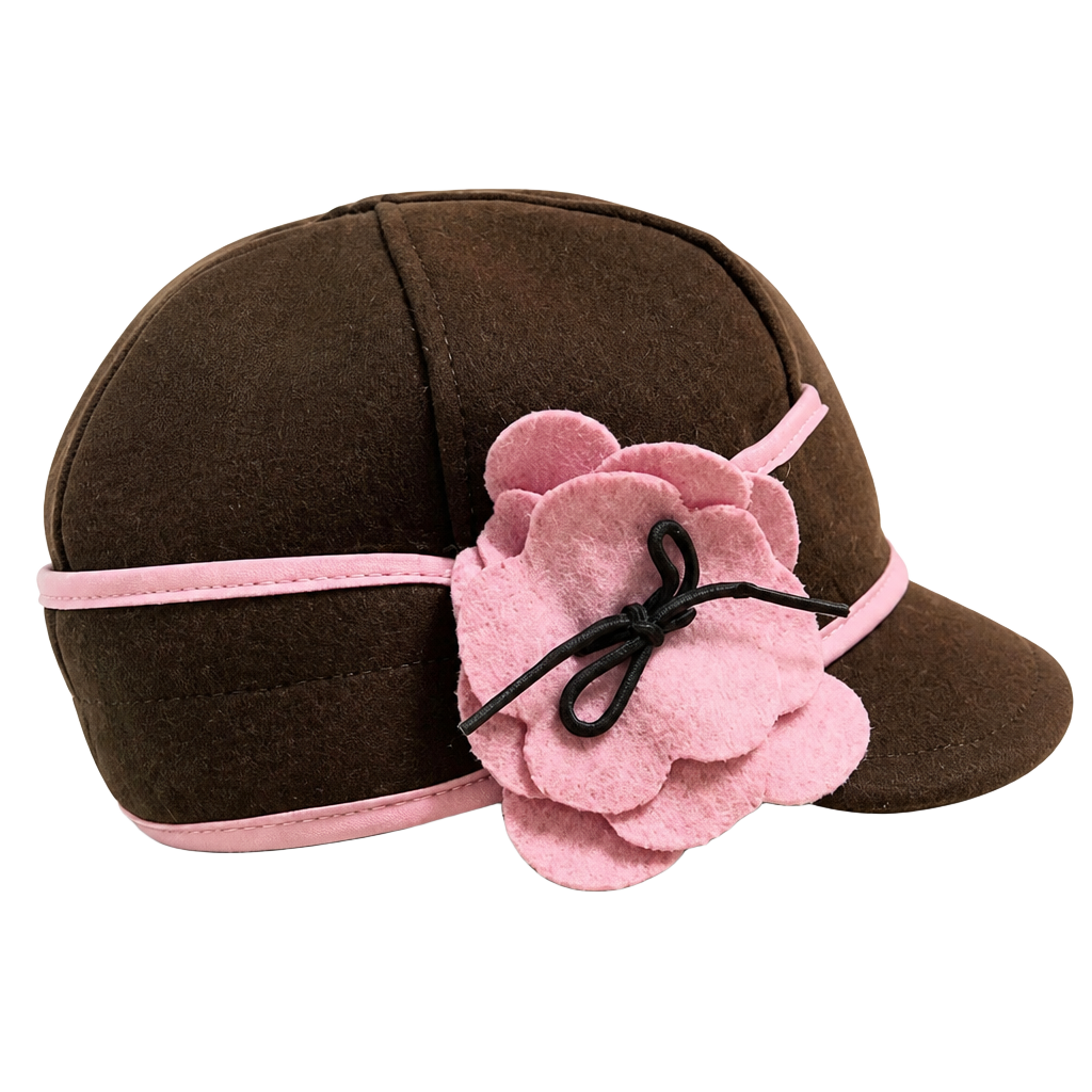 Stormy Kromer Ida Kromer Cap Brown Pink Wool Blend Flower Hat Size 7 Made in USA 1
