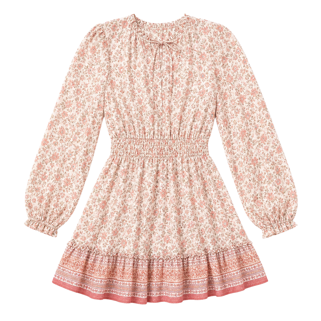 Cottagecore Prairie Floral Smocked Mini Dress Blu Pepper Pink Spring NWT Medium 1