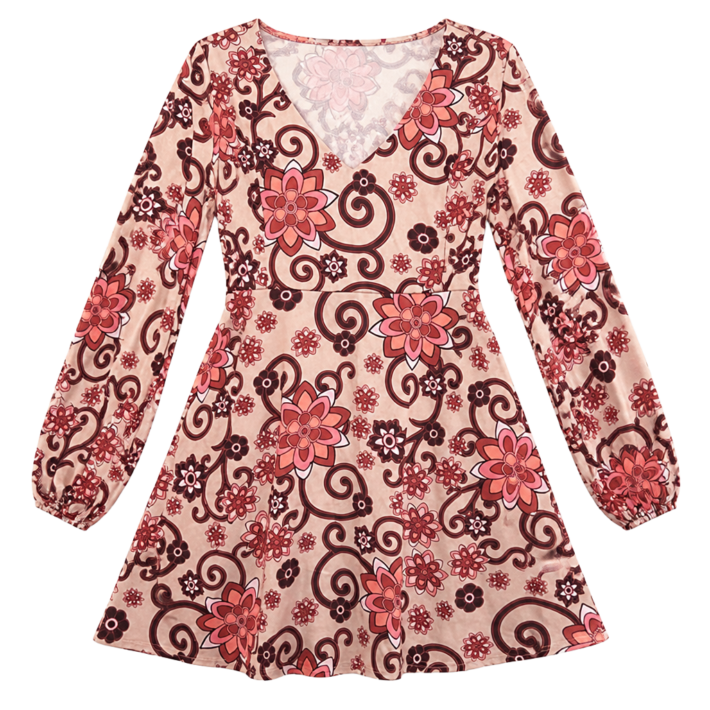 Forever 21 Dress Womens Size Small Pink Aline Floral Longsleeve Vneck Chic 1