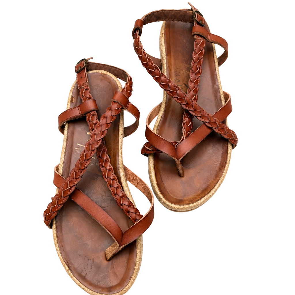 Blowfish Malibu Brown Braided Strappy Flat Sandals Women's Size 9 1