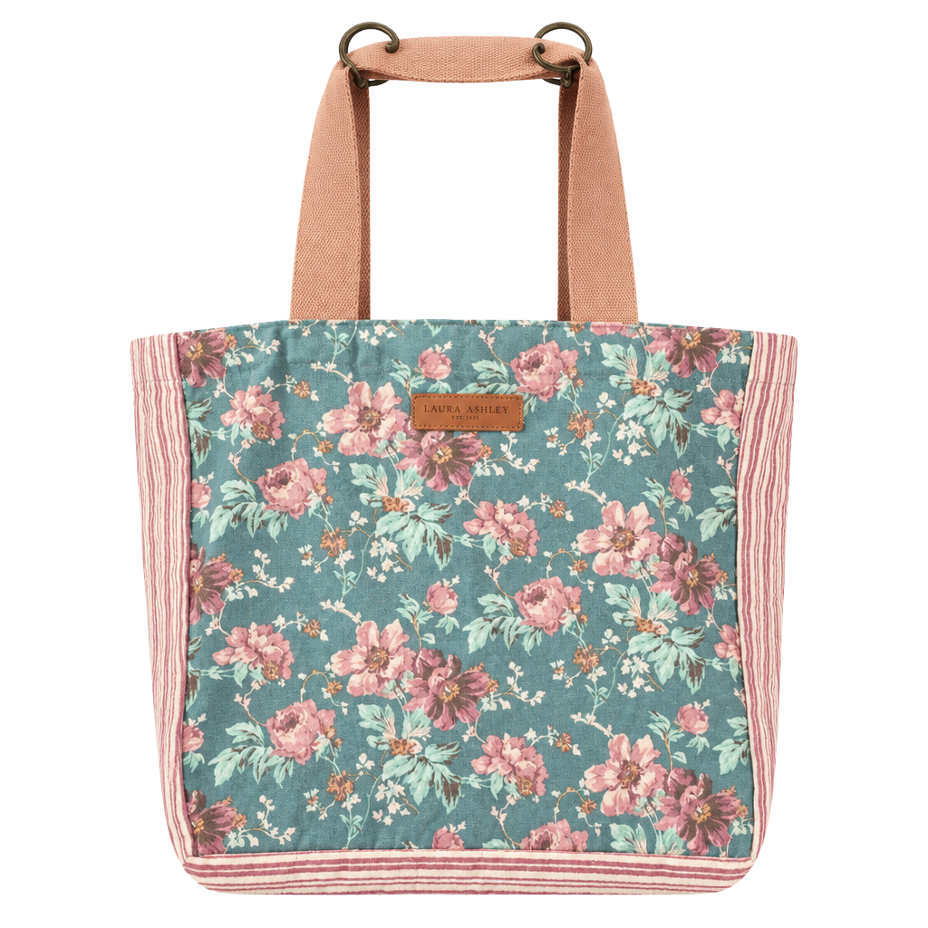 Laura Ashley Floral Canvas Tote Bag Pink Blue Reusable Cottage 1