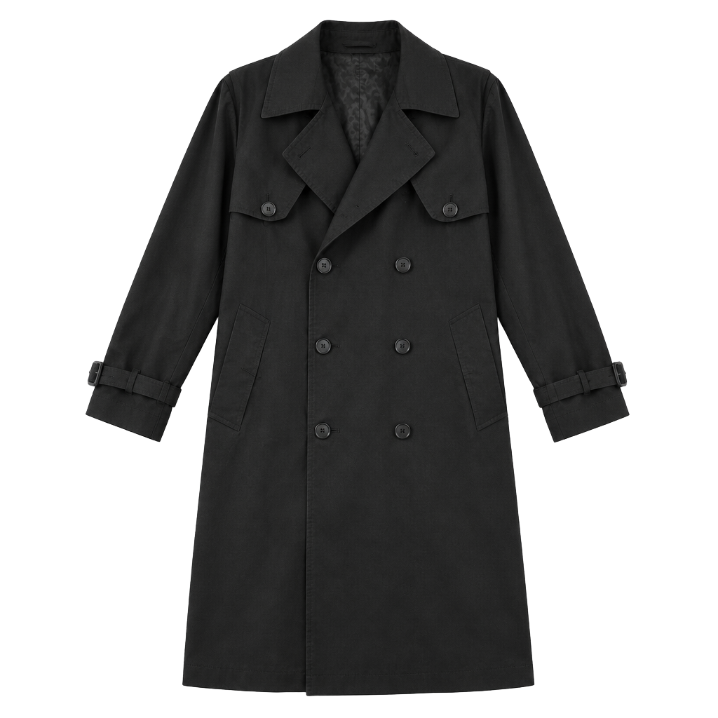London Fog Trench Coat Size 38 Short Black Double Breasted Belted 1