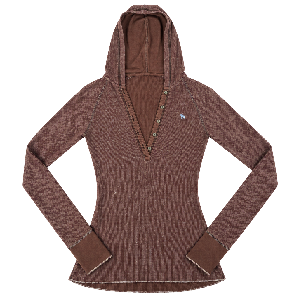 Vintage Abercrombie & Fitch Thermal Henley Hoodie Size M Brown 1
