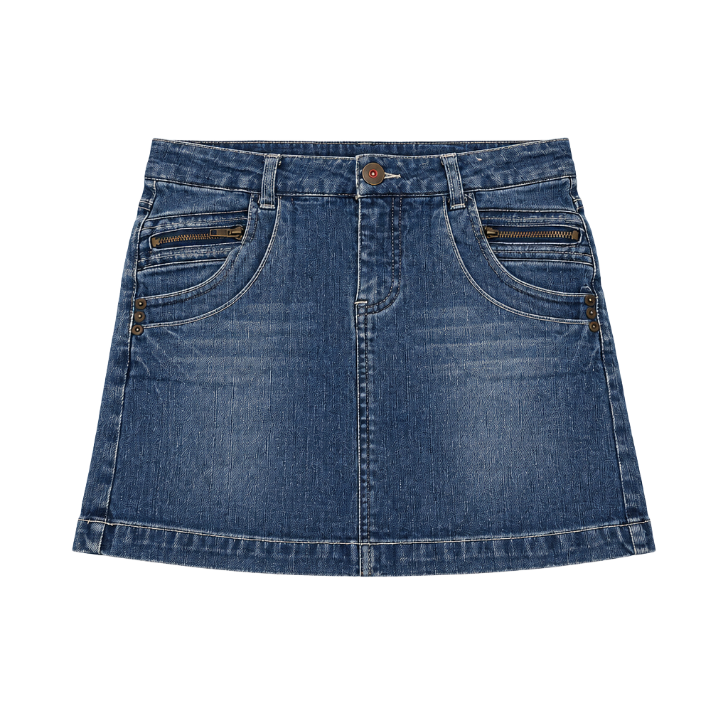 Faded Glory Denim Mini Skirt Size 14 Blue Y2K Zipper Pockets 1