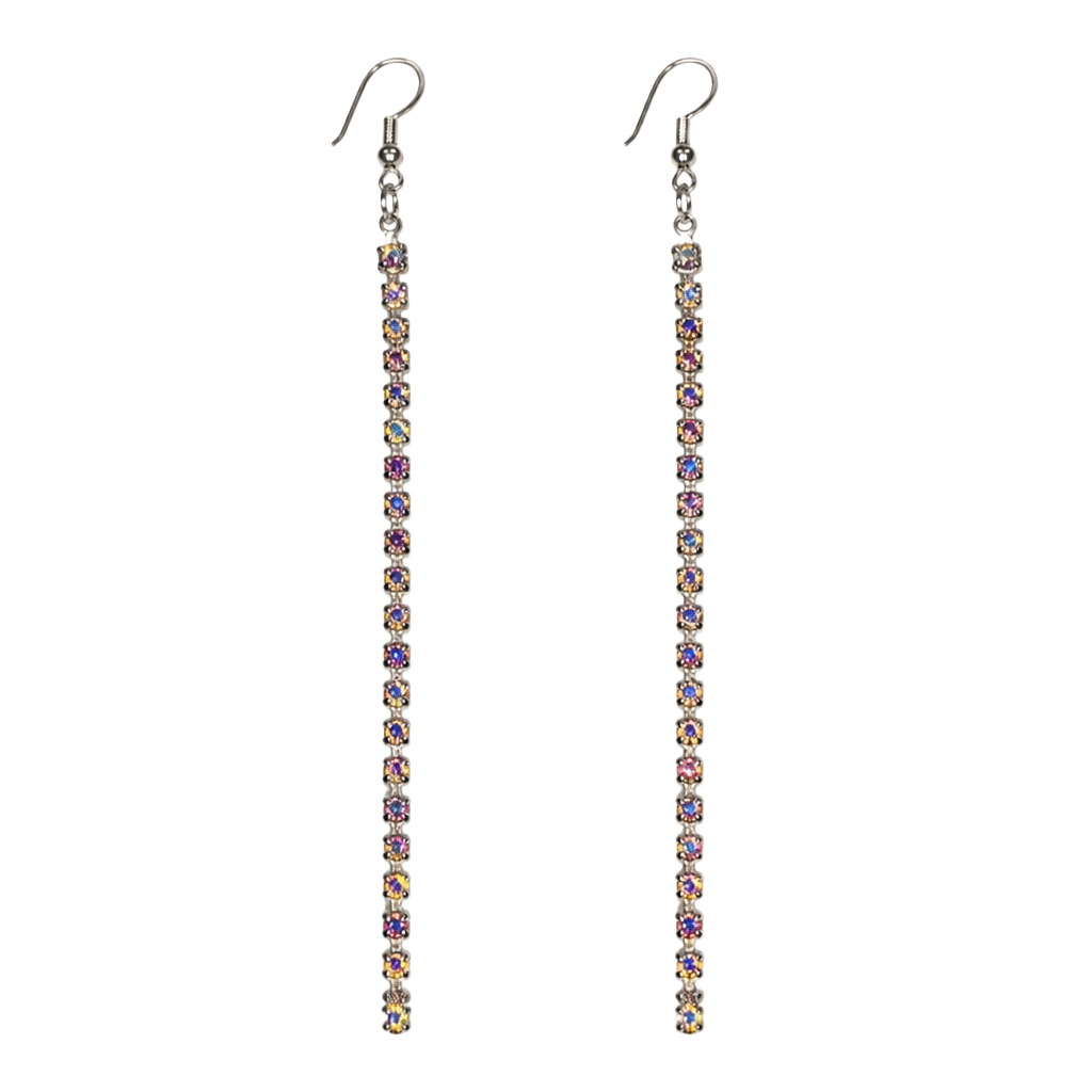 Handmade AB Rainbow Rhinestone Crystal Long Drop Dangle Earrings 1