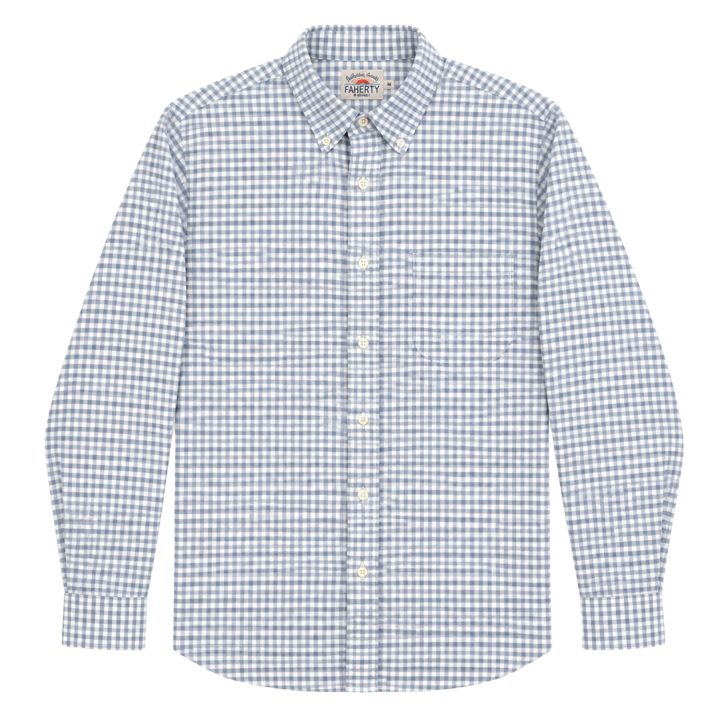 Faherty Long Sleeve Button Down Shirt Size M Blue White Gingham Plaid 1