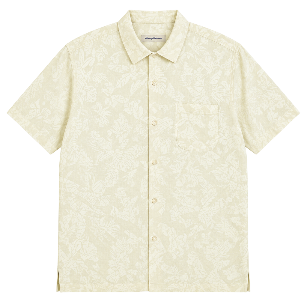 Tommy Bahama St Lucia Fronds Silk Shirt Size L Off-White 1