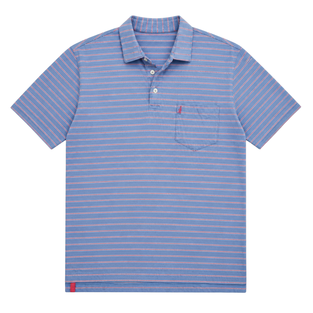 Johnnie-O Men's Blue and Red Striped Short Sleeve Polo Shirt with Pocket Size L 1