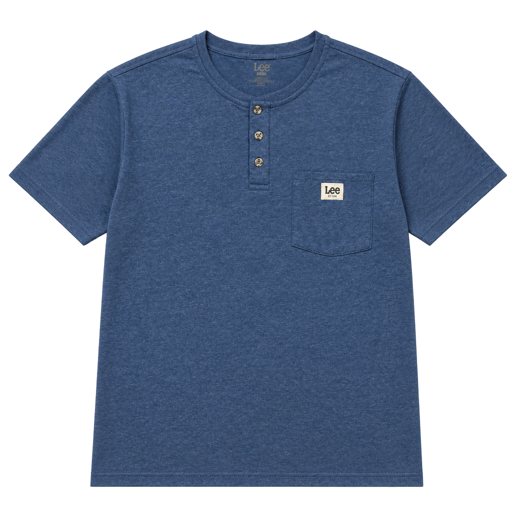 Lee Men's Short Sleeve Henley Pocket Tee in Blue Denim 1
