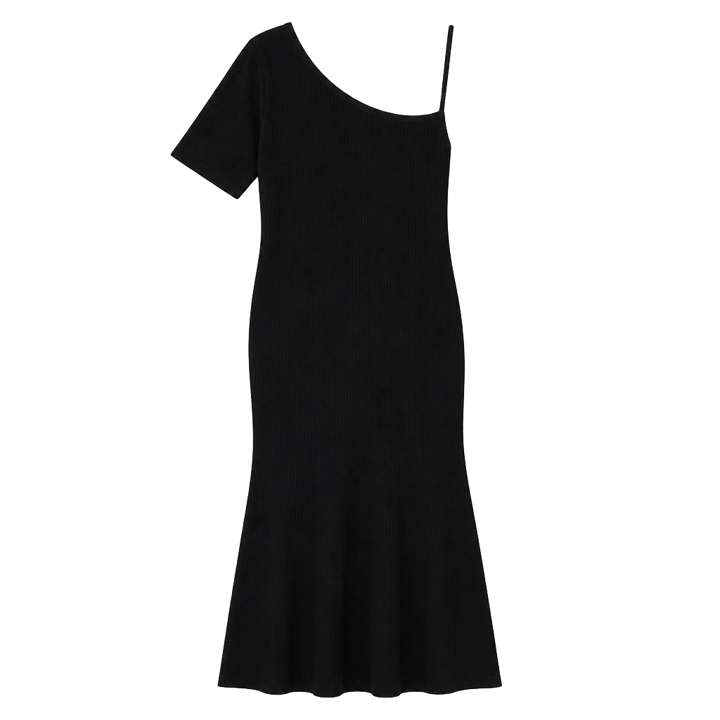Veronica Beard Black One-Shoulder Ribbed Knit Maxi Dress Size M 1