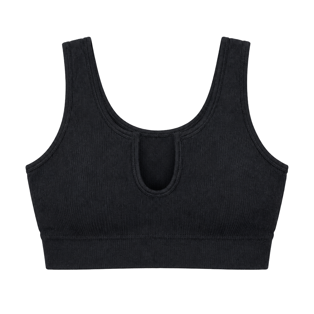 Seamless Ribbed Sports Bra Size M Black 1