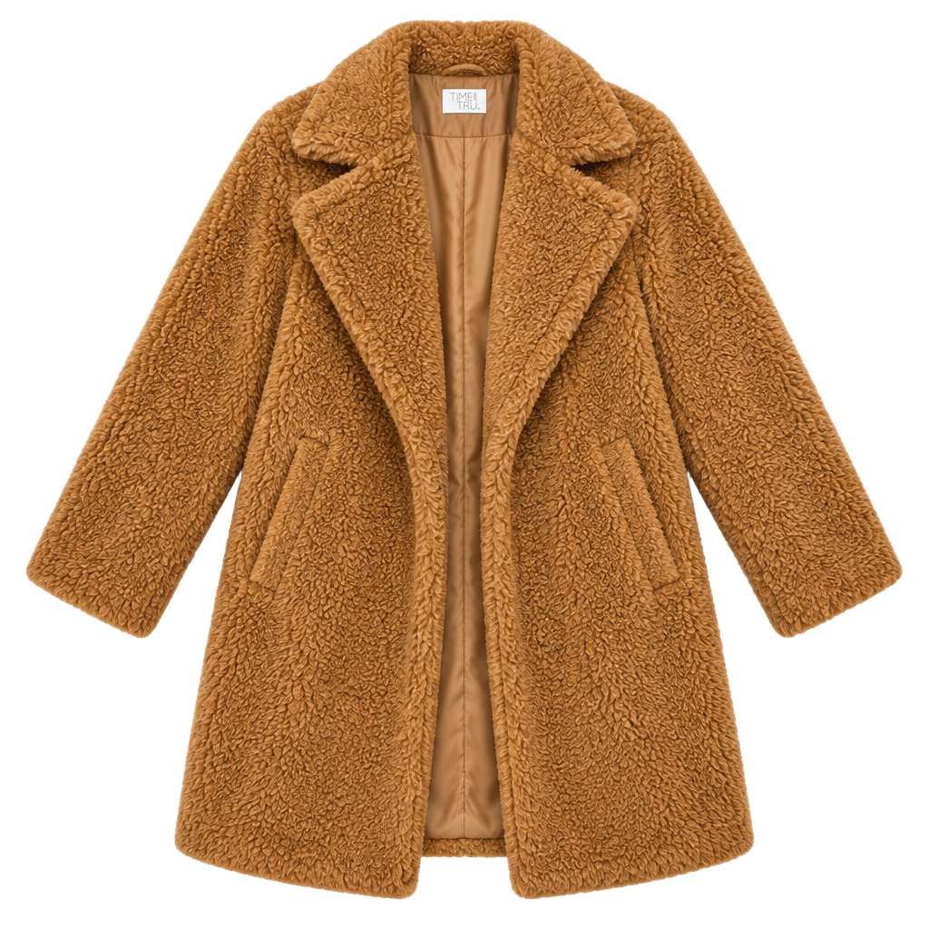 Time And Tru Teddy Coat Size Small 4-6 Camel Brown 1