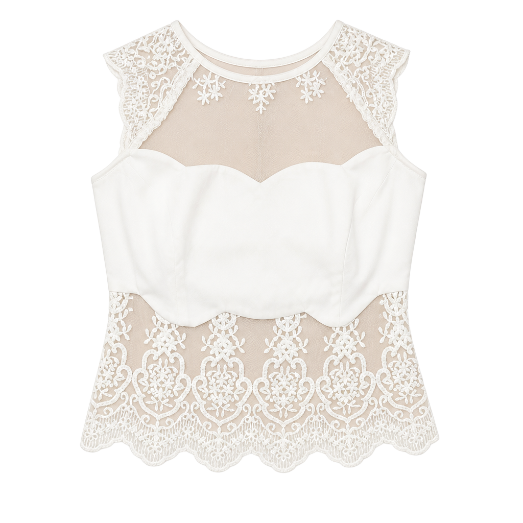 White Boho Lace Zip-Back Top 1