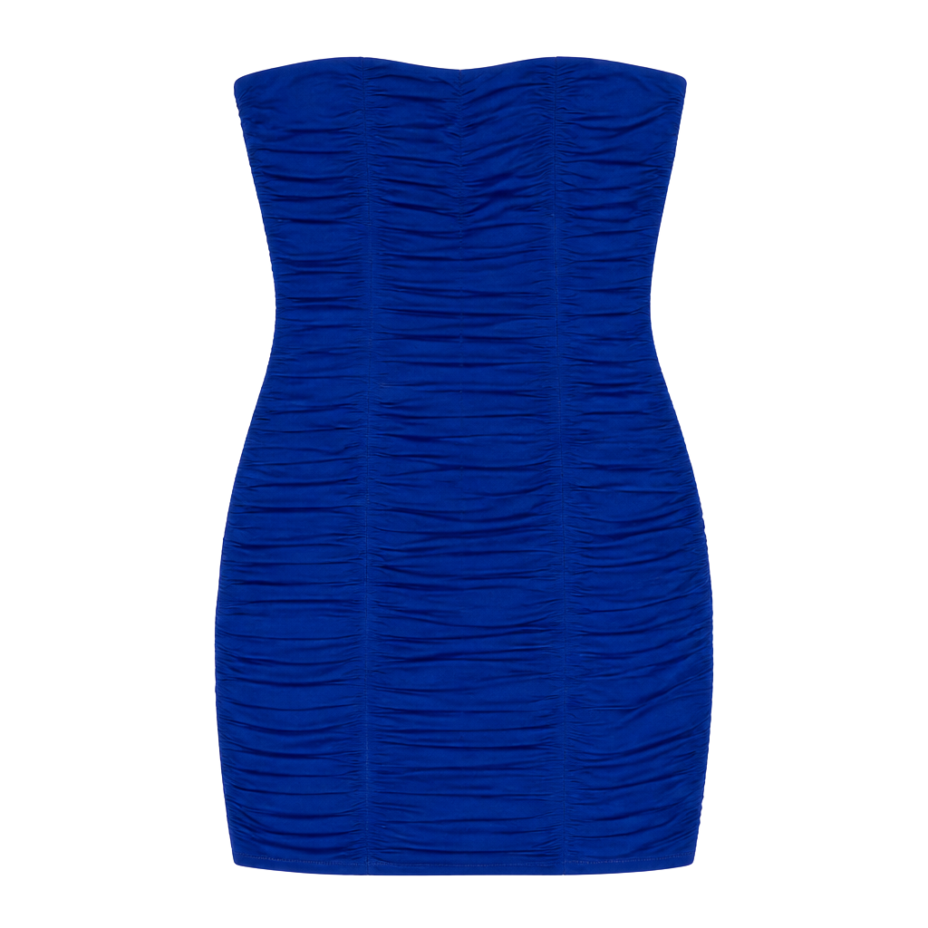 Royal Blue Ruched Strapless Bodycon Mini Dress 1