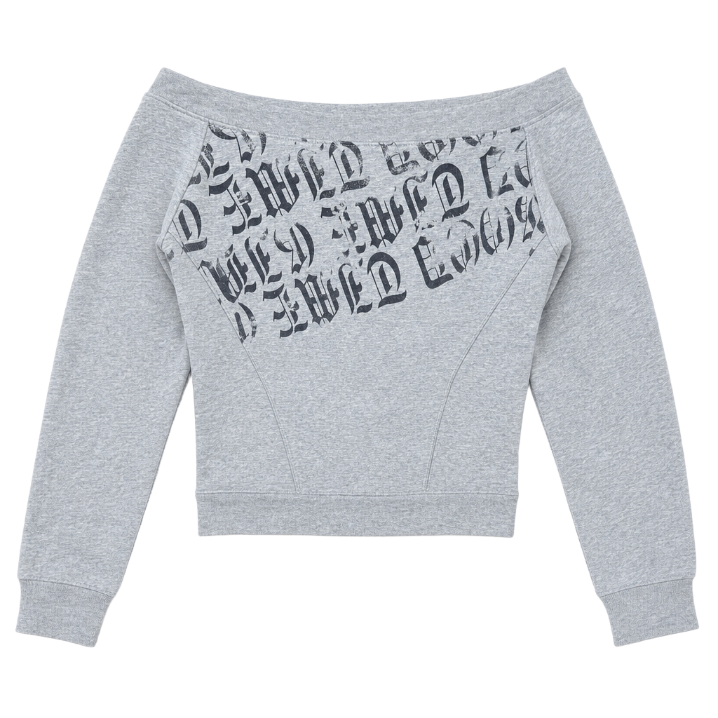 Grey Off-The-Shoulder Long Sleeve Graphic Top 1