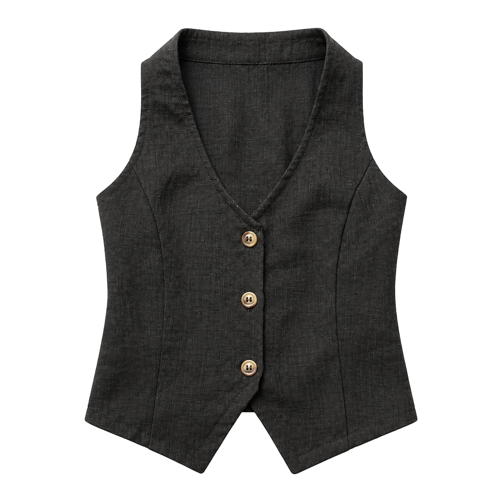 Paper Crane Women's Black Linen-Blend Halter Neck Button-Up Vest 1