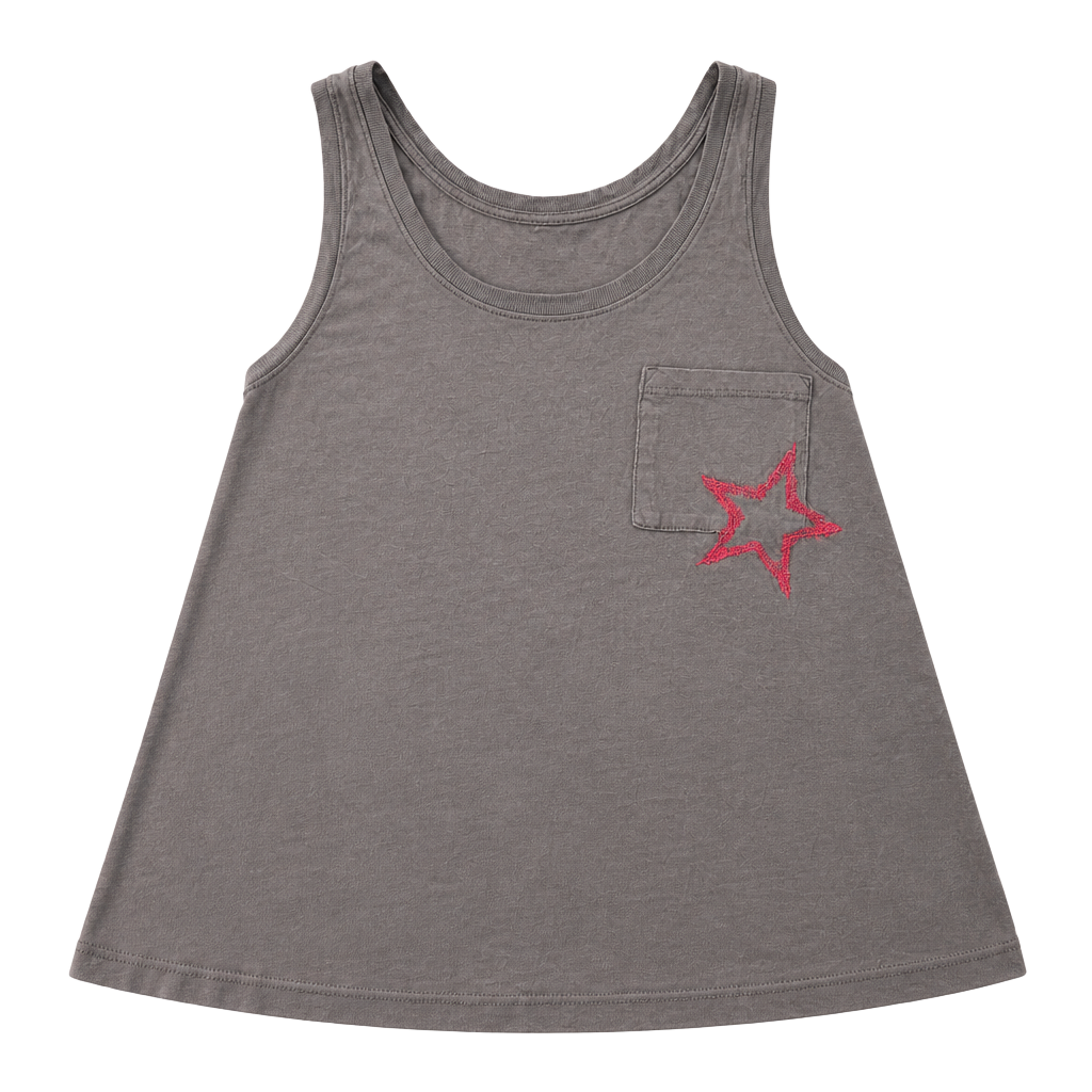 SUNDRY Charcoal Grey Embroidered Star Pocket Tank Top 1