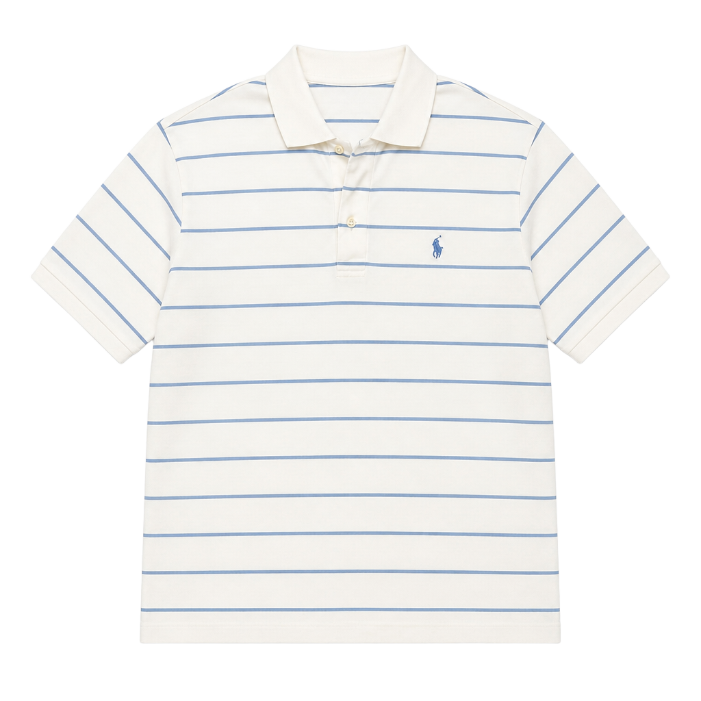 Polo Ralph Lauren Striped Soft Cotton Polo Shirt White Blue Size Medium 1