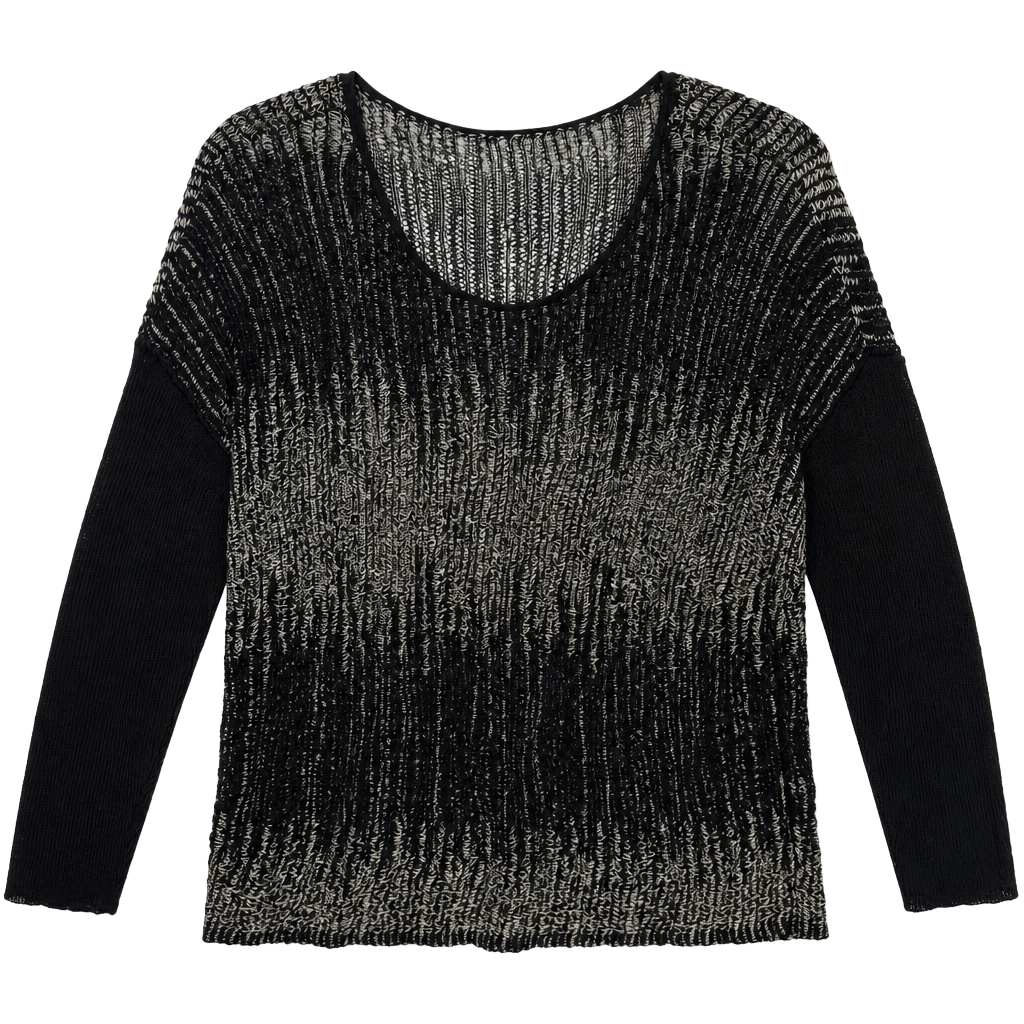 Eileen Fisher Washable Wool & Linen Blurred Stripes Pullover Sweater Black SizeL 1