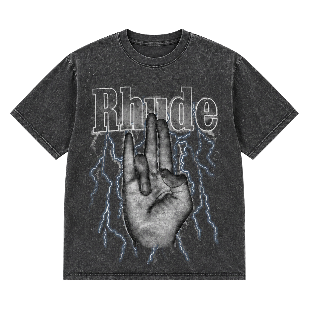Rhude Shocker T-Shirt Vintage Black Graphic Printed Cotton Oversized 1