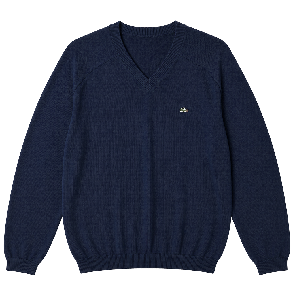 Lacoste Men's Navy Blue Cotton V-Neck Pullover Sweater Size 8 1