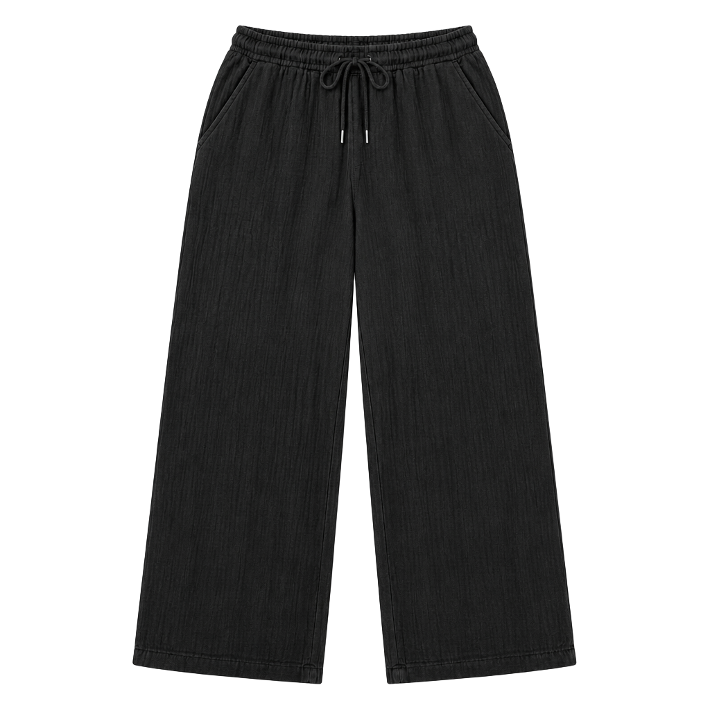 Quince Pants Size L Black Textured Drawstring Wide Leg Casual 1