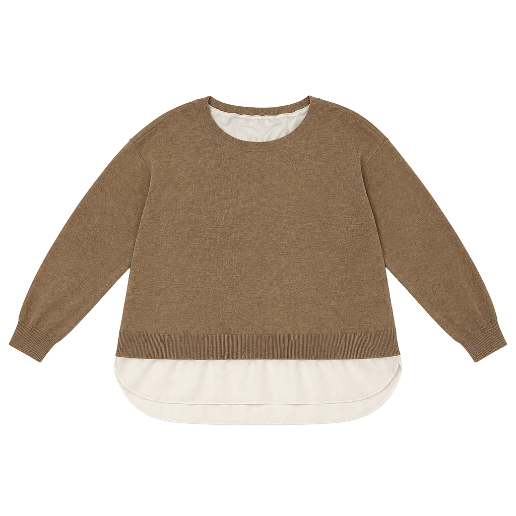 LAUREN Ralph Lauren Brown & White Layered Look Knit Shirttail Hem Sweater XL 1
