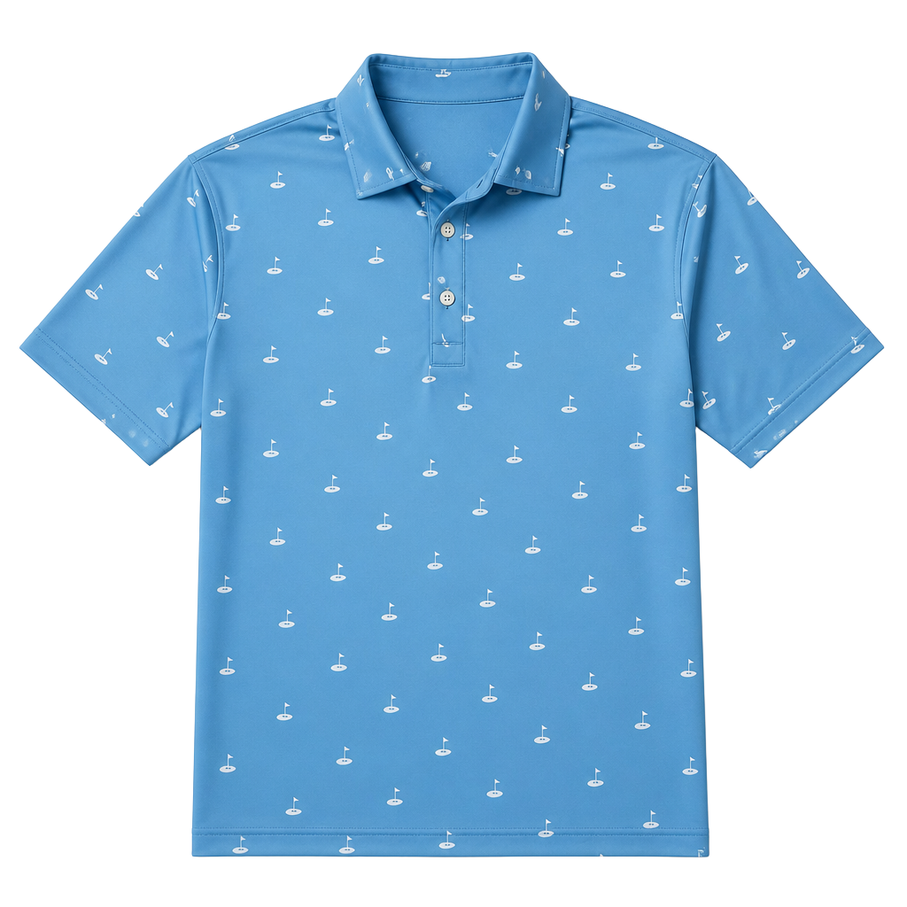 FootJoy Athletic Fit Golf Polo Size L Blue Flag Print 1