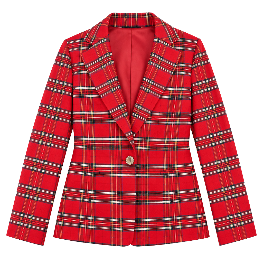 Anne Klein Plaid Blazer Size L Red Tartan Single Button Jacket 1