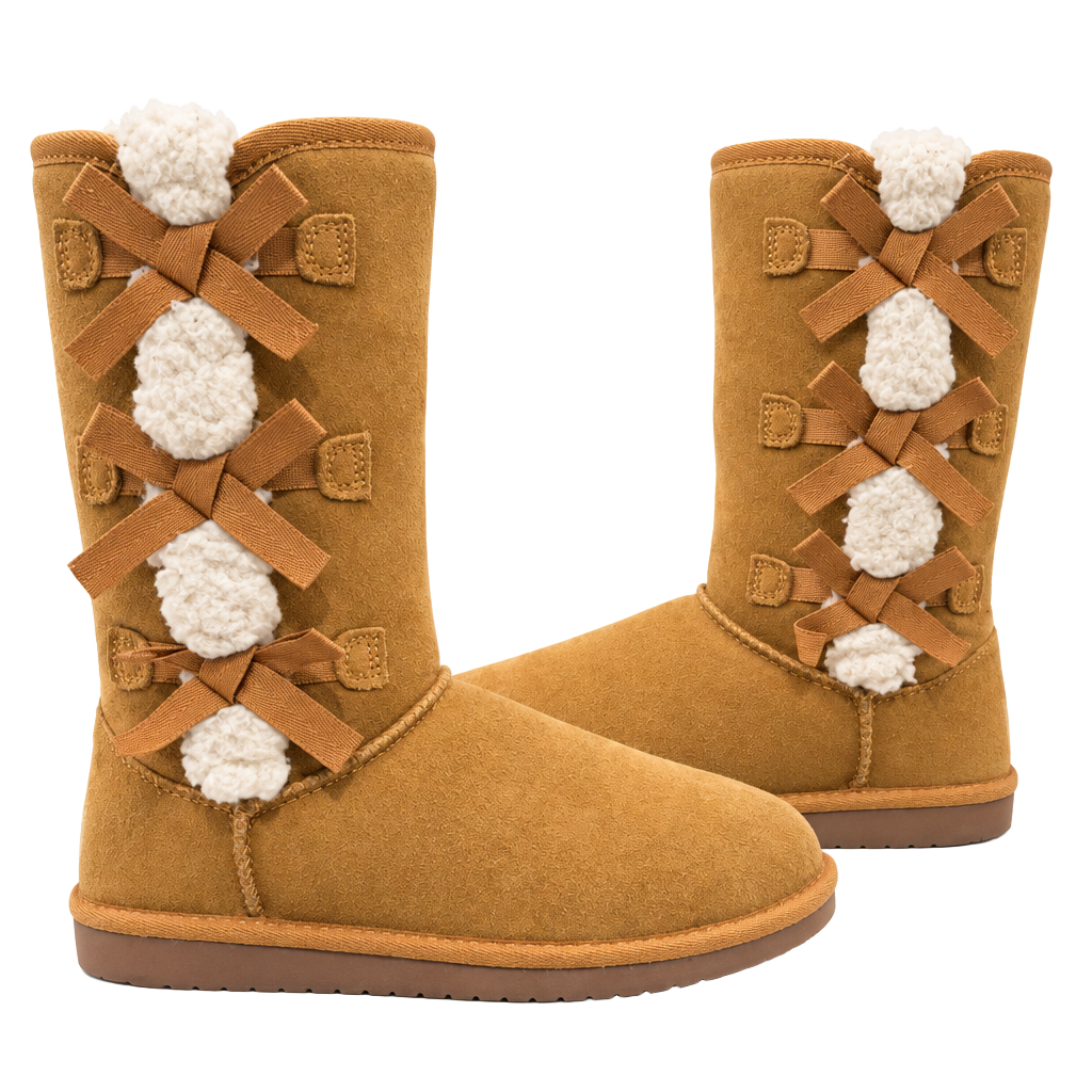 Koolaburra by UGG Victoria Tall Boots Chestnut Suede Bows Shearling 1