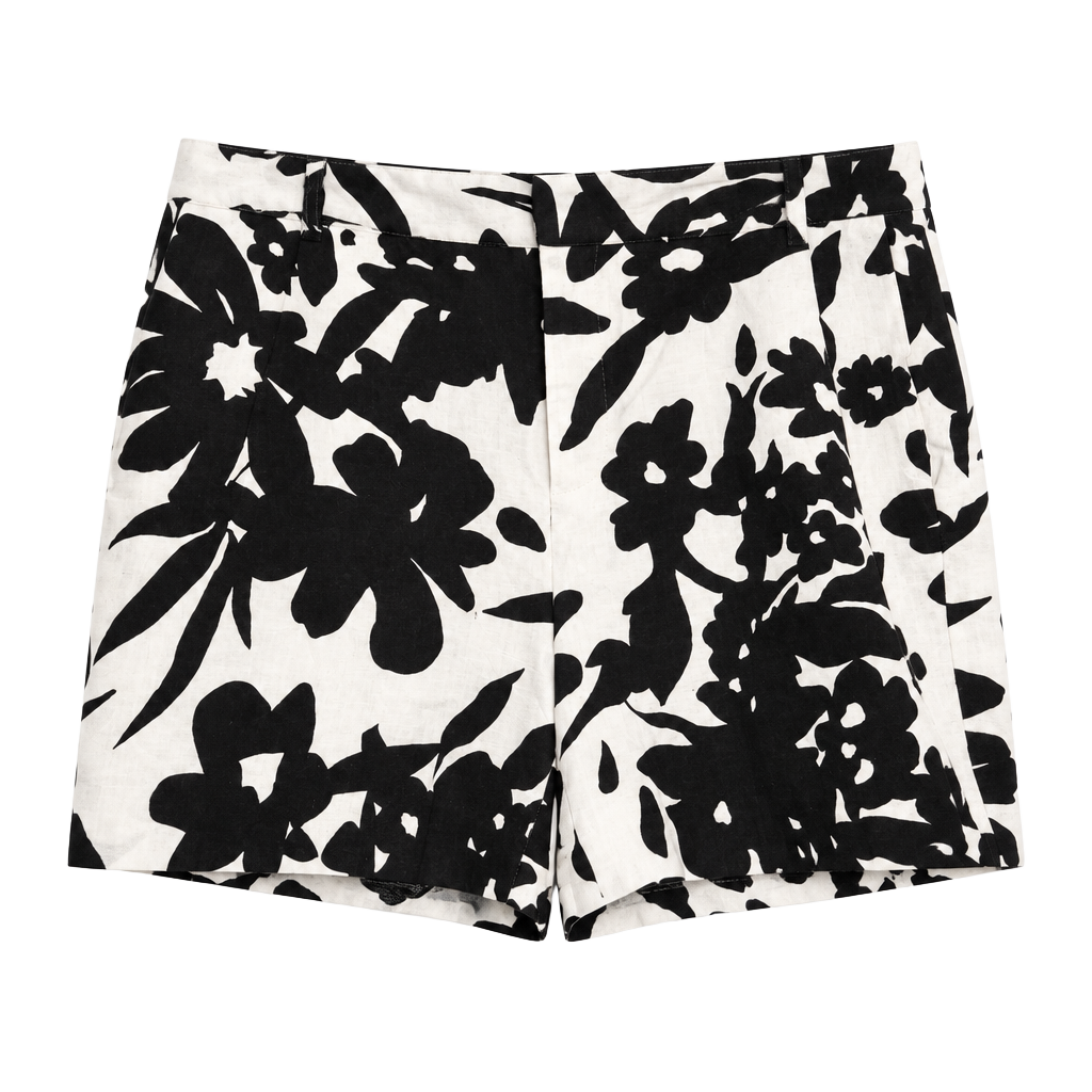 Black and White Floral Print Shorts 1