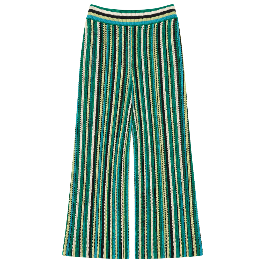 Intempo Crochet Pants Size S Green Striped Knit Wide Leg 1