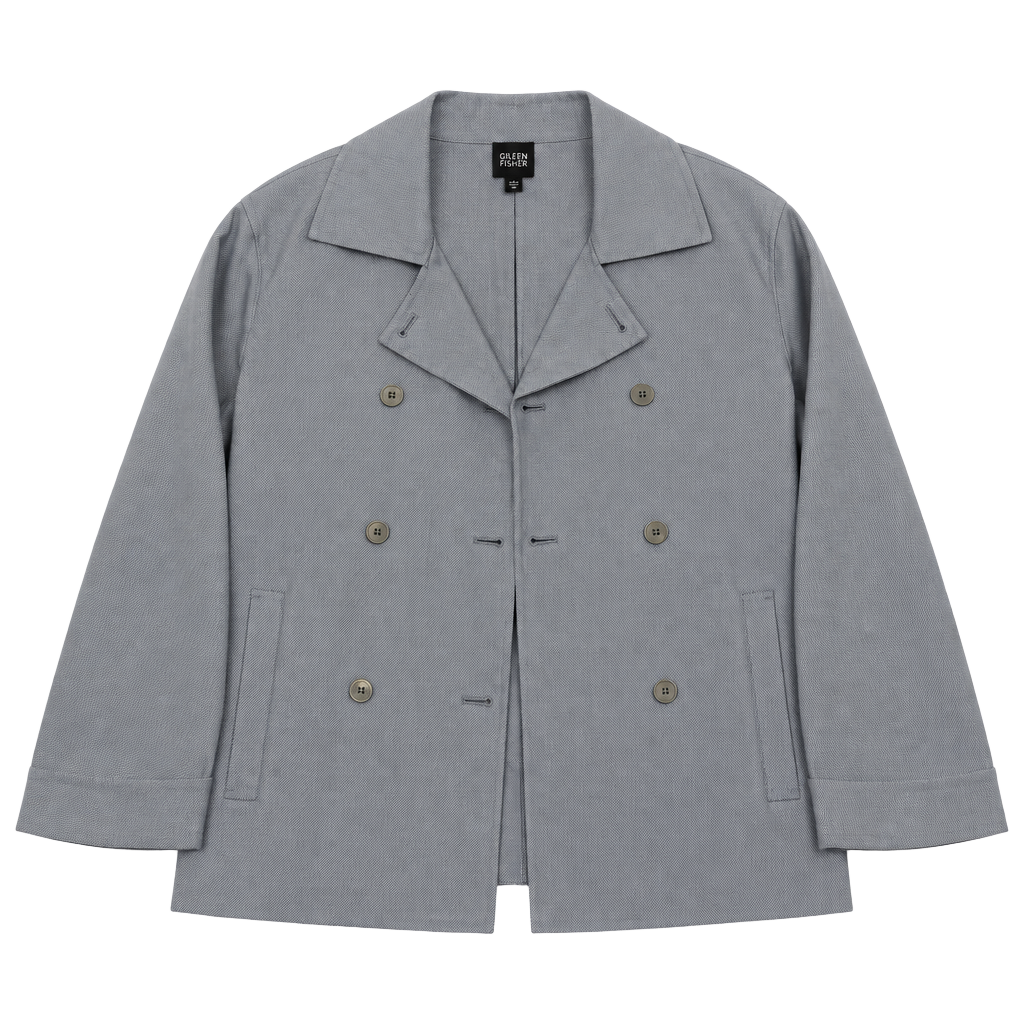 Eileen Fisher Trench Jacket Size M Light Blue Double Breasted 1
