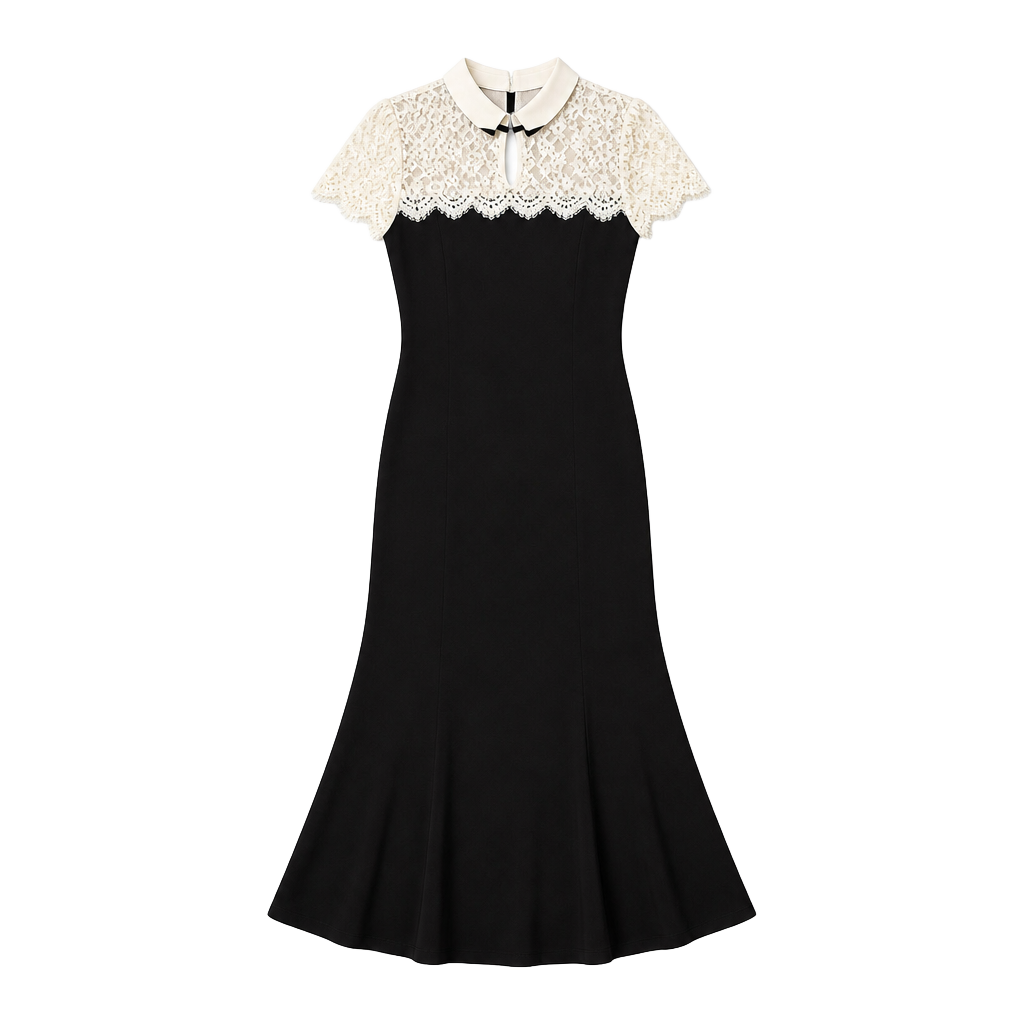 Sleeveless Black Dress With White Bow Detail on , 1