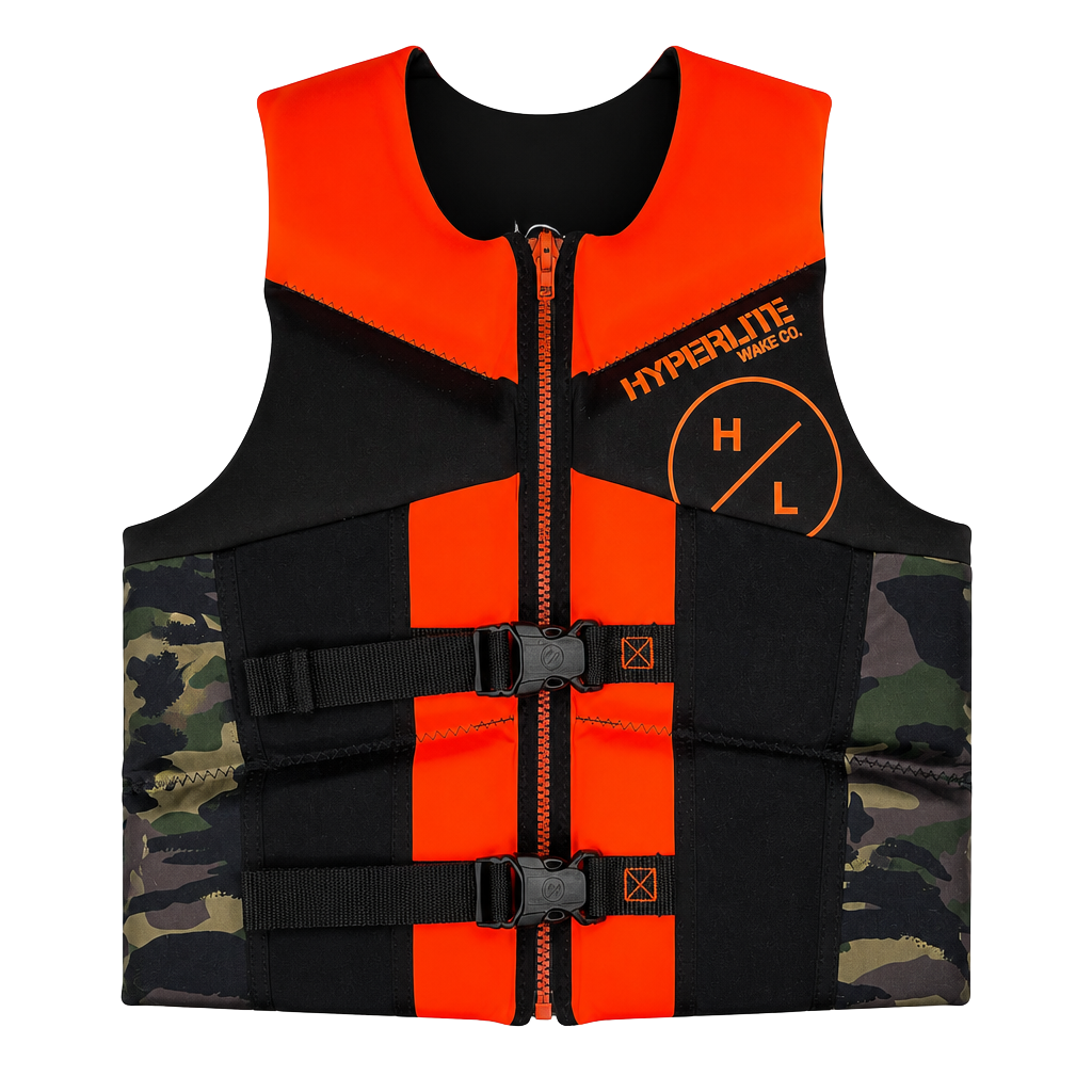 Hyperlite Wake Co. Indy Youth Life Vest Size Youth Camo Orange 1