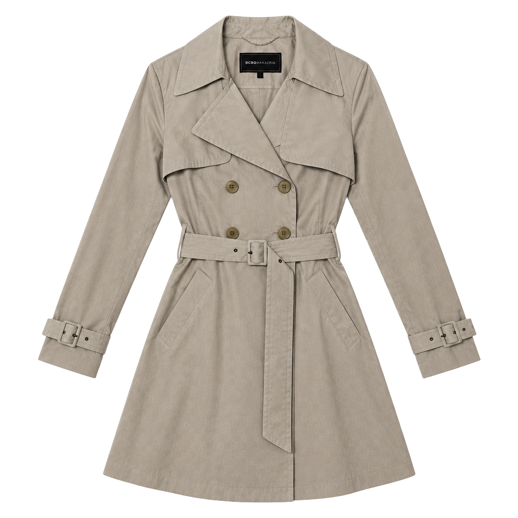 BCBG Max Azria Ophelia Trench Coat Size S Pumice Gray Ruffled Double Breasted 1