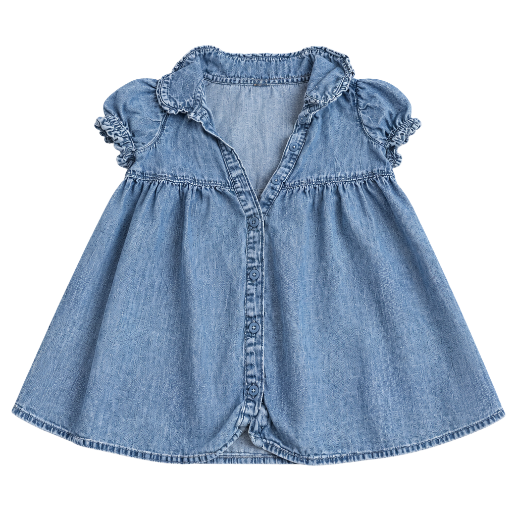 Okie Dokie Toddler Denim Dress Size 2T Blue Button-Up Ruffle 1