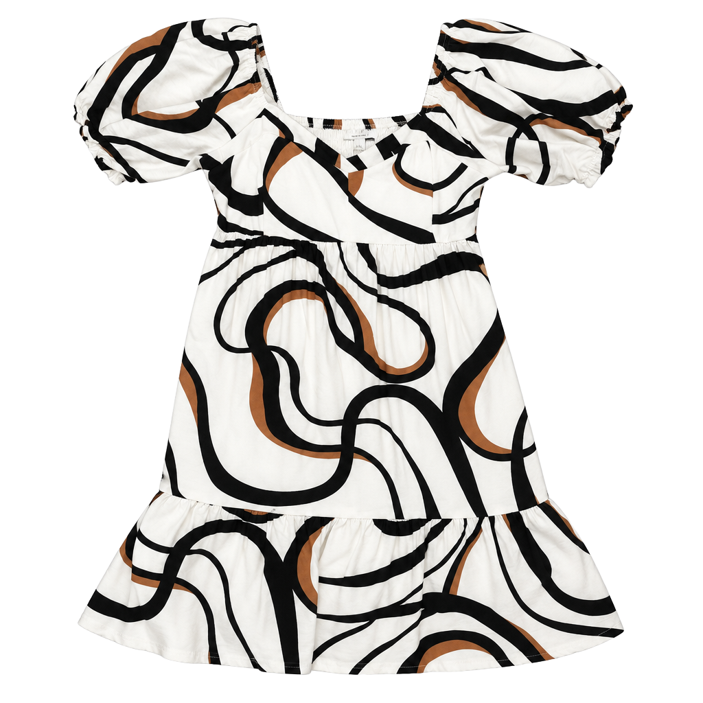 Nine West Babydoll Mini Dress Size L Abstract Print Puff Sleeve 1