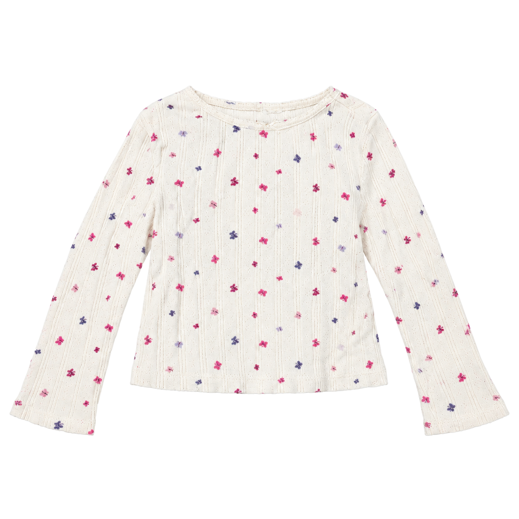 Gap Kids Long Sleeve Pointelle Shirt White Floral 1