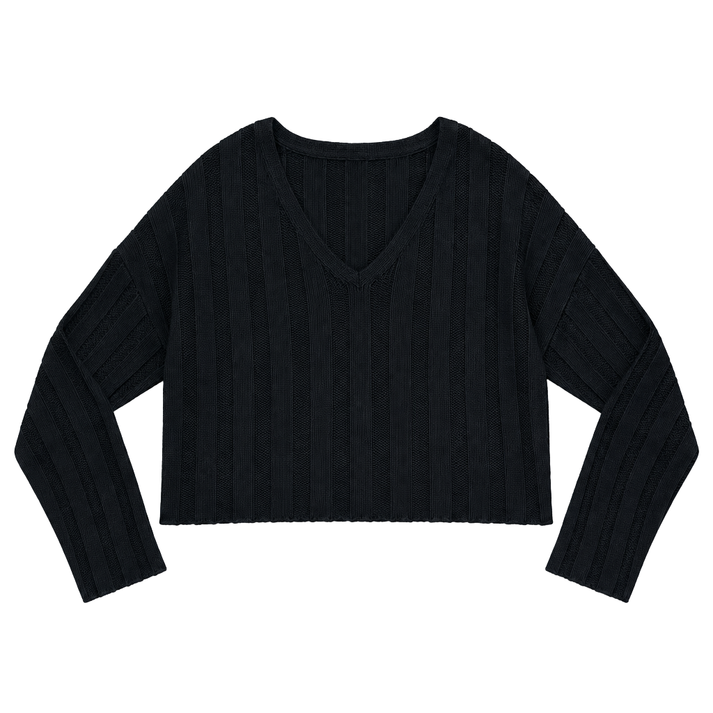 Urban Outfitters V-Neck Ribbed Crop Sweater Size S Black 1