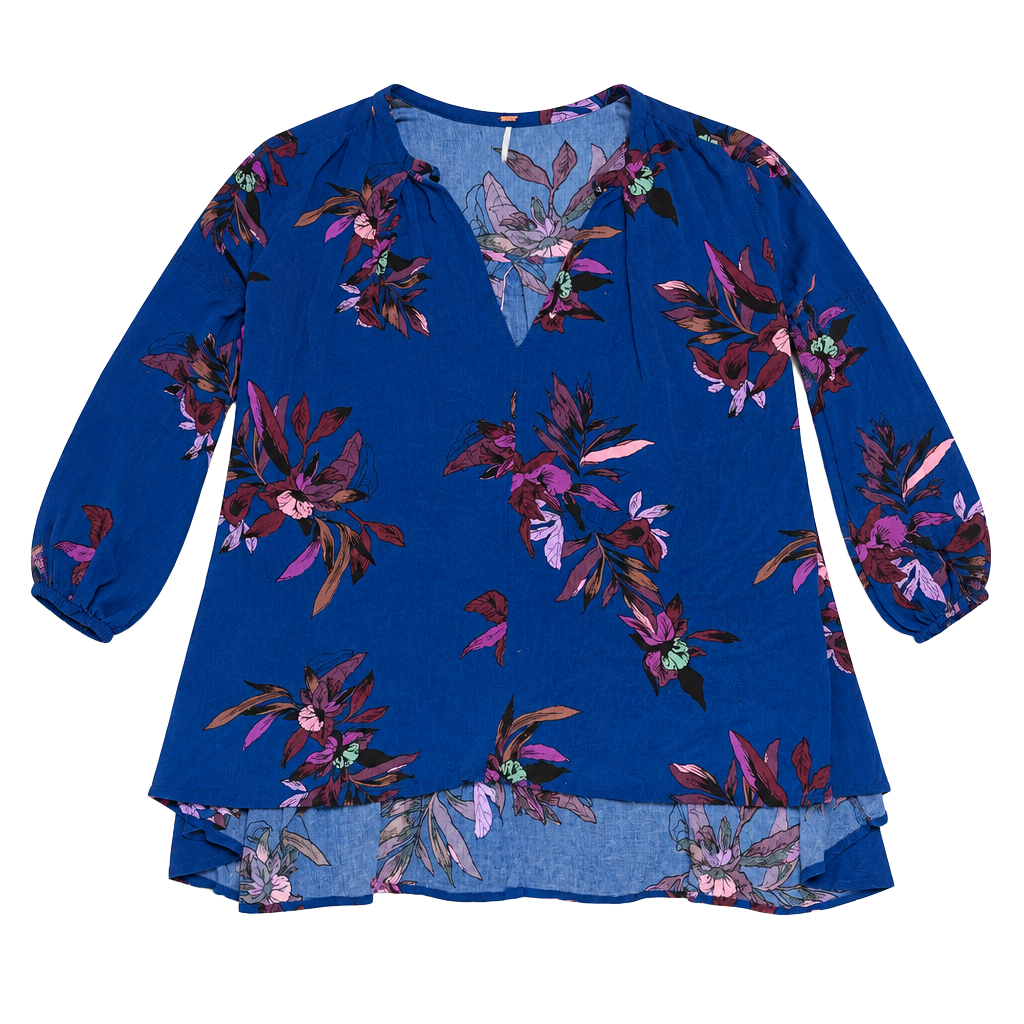 Free People Tree Swing Tunic Size M Blue Floral Long Sleeve Top 1