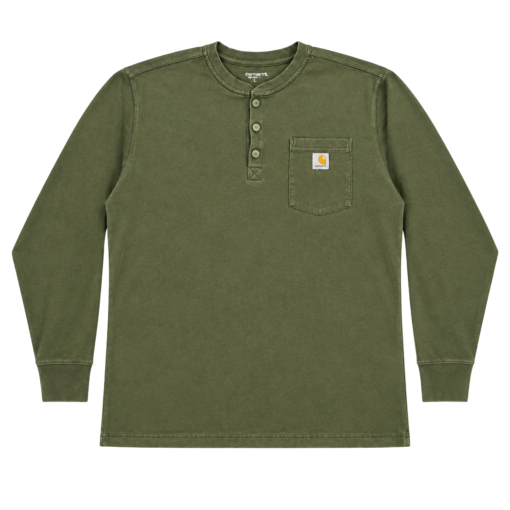 Carhartt Relaxed Fit Long-Sleeve Henley Pocket Shirt Size XL Green 1
