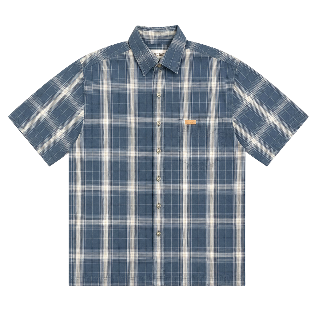Carhartt Blue Plaid Short Sleeve Button Up Work Shirt with Pocket 1