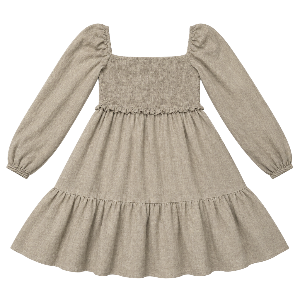 Quince Linen Long Sleeve Smocked Mini Dress Size L Sage Green 1