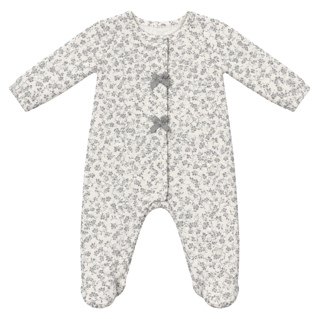 Nicole Miller New York Footed Sleeper Size 0/3M White Gray Floral Bows 1