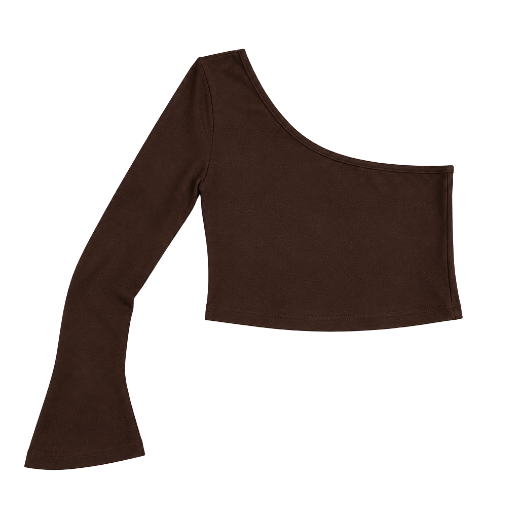 Klassy Network One Shoulder Long Sleeve Crop Top Size L Brown 1